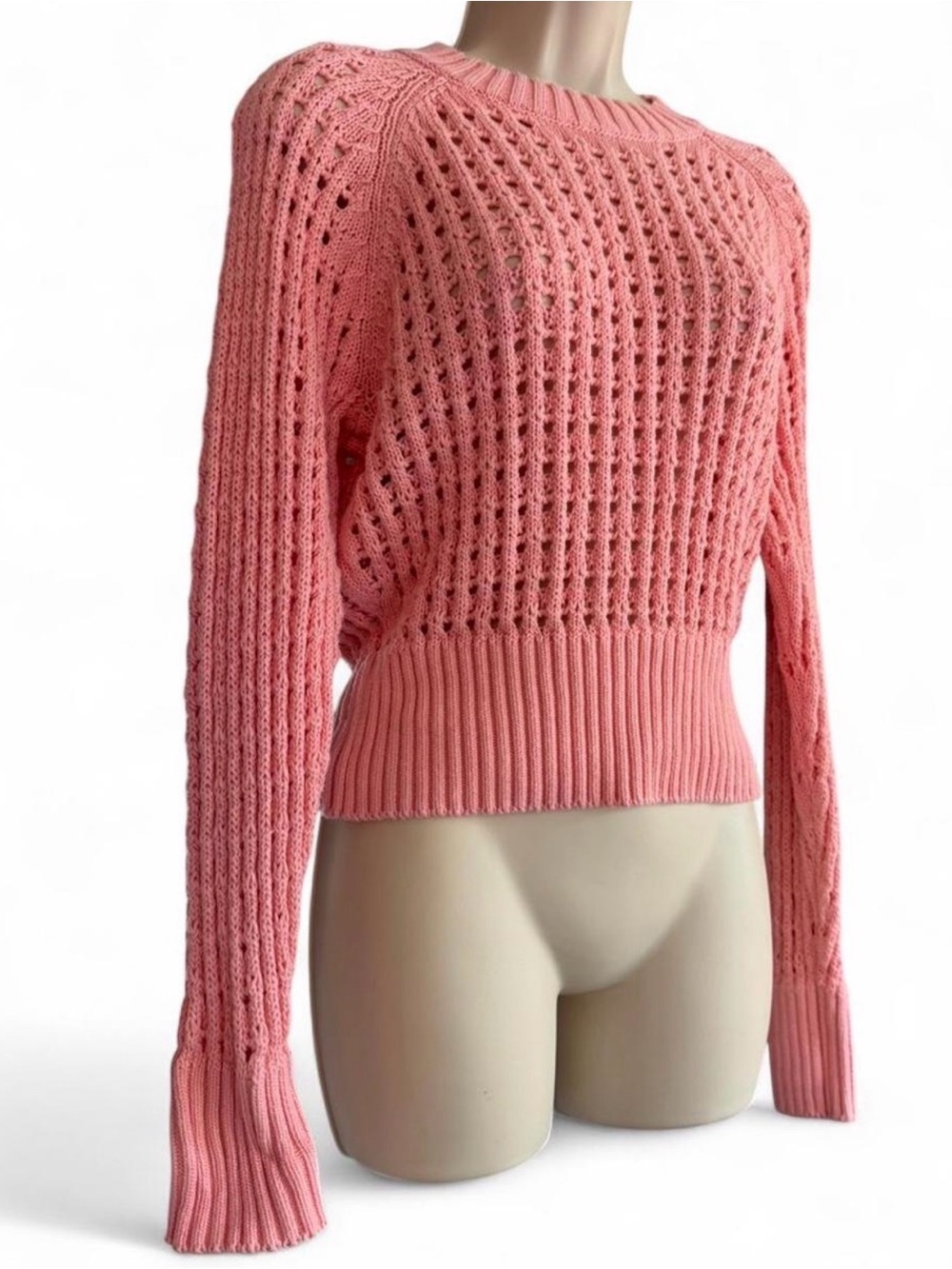 J.Crew Pink Open Knit Cropped Cotton Sweater Size Small Balletcore Cottagecore